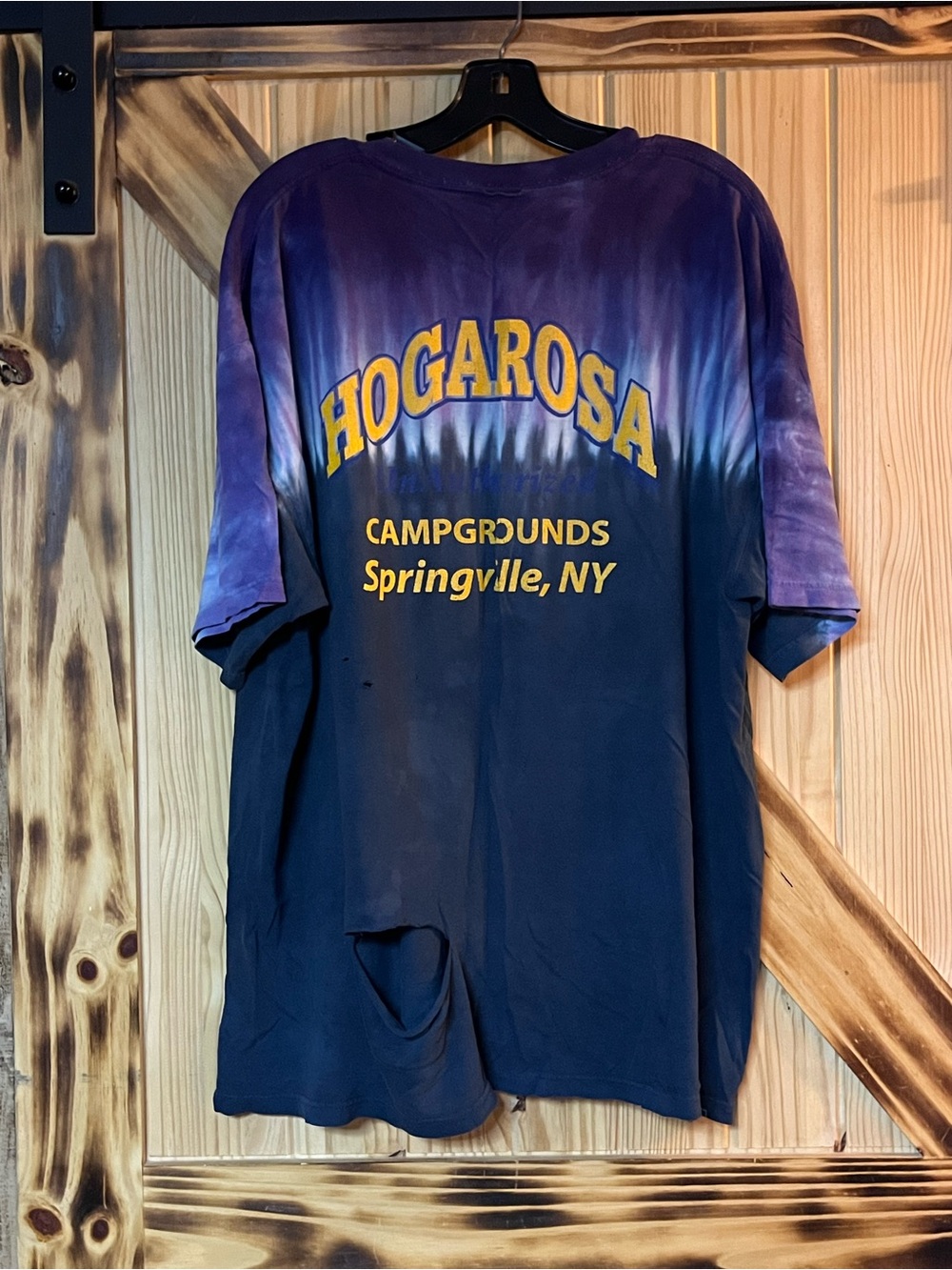 Thrashed VTG Hogarosa Campgrounds T Shirt Mens XL Distressed Tie Dye NY Biker